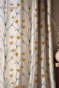 Yellow Floral Vine Linen Curtain, Delicate Botanical Watercolor Print Drapes,  Custom Size - Image 1