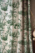 Safari Toile Curtain Panel, Elephant Giraffe Botanical Drapes, Green Wildlife Tropical Window Treatment - Image 1