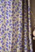 Bold Periwinkle Blue and Orange Linen Curtain, Green Stems Print Drapes,  Custom Size - Image 1