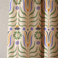 Symmetrical Folk Art Botanical Linen Curtain, Green Leaves Print Drapes,  Custom Size - Image 2