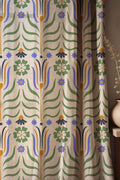 Symmetrical Folk Art Botanical Linen Curtain, Green Leaves Print Drapes,  Custom Size - Image 1