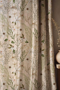 Soft White Wildflower Linen Curtain, Green Ferns Print Drapes,  Custom Size - Image 1
