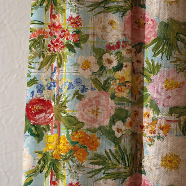 Floral Linen Curtain, Botanical Drapes, Cottagecore Window Panel, Farmhouse Boho Decor