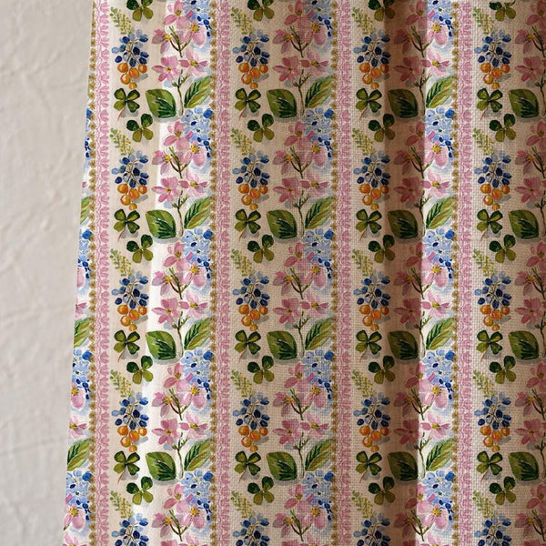Floral Linen Curtain, Botanical Vintage Drapes, Cottagecore Farmhouse Window Panel