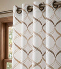 Luxury Embroidered Linen Curtain: Neutral Geometric Trellis Drapery - Image 3
