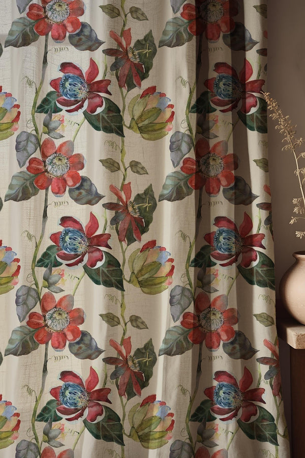 Watercolor Floral Linen Curtain, Vintage Botanical Drapes, Cottagecore Home Decor