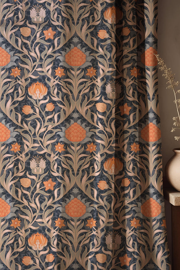 Linen William Morris Style Curtain Panel, Botanical Floral Drapes, Arts Crafts Cottagecore Boho Decor