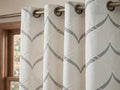 Embroidered Linen Curtain Panel, Geometric Beige Grommet Drapes, Contemporary Farmhouse Window Treatment - Image 2