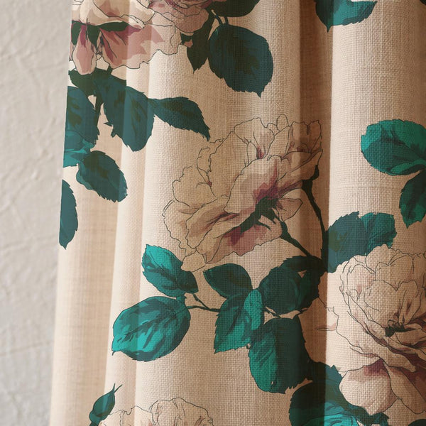 Vintage Floral Linen Curtain Panel, Rose Botanical Cottagecore Drapes