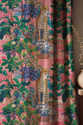 Pink Cheetah Jungle Linen Curtain, Tropical Botanical Boho Drapery - Image 2