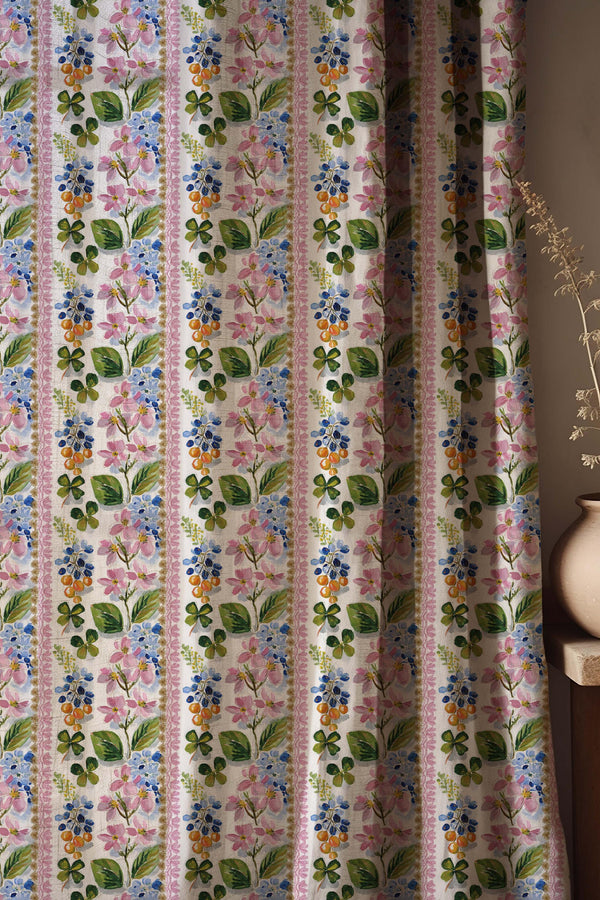 Floral Linen Curtain, Botanical Vintage Drapes, Cottagecore Farmhouse Window Panel