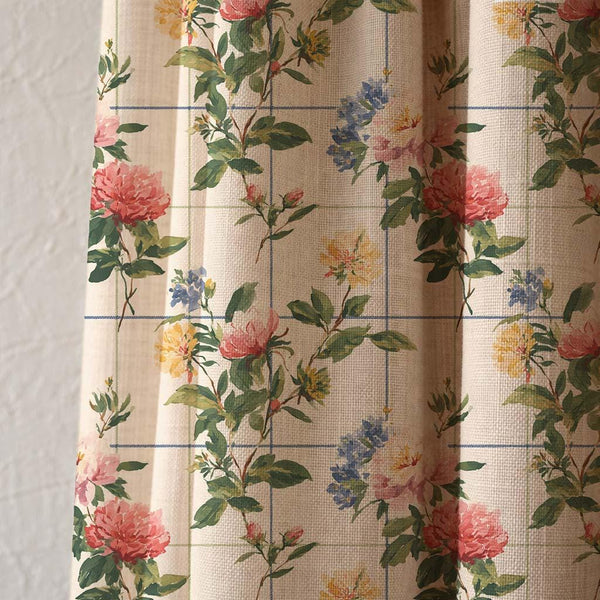 Vintage Floral Linen Curtain, Botanical Print Drapes, Cottagecore Farmhouse Decor