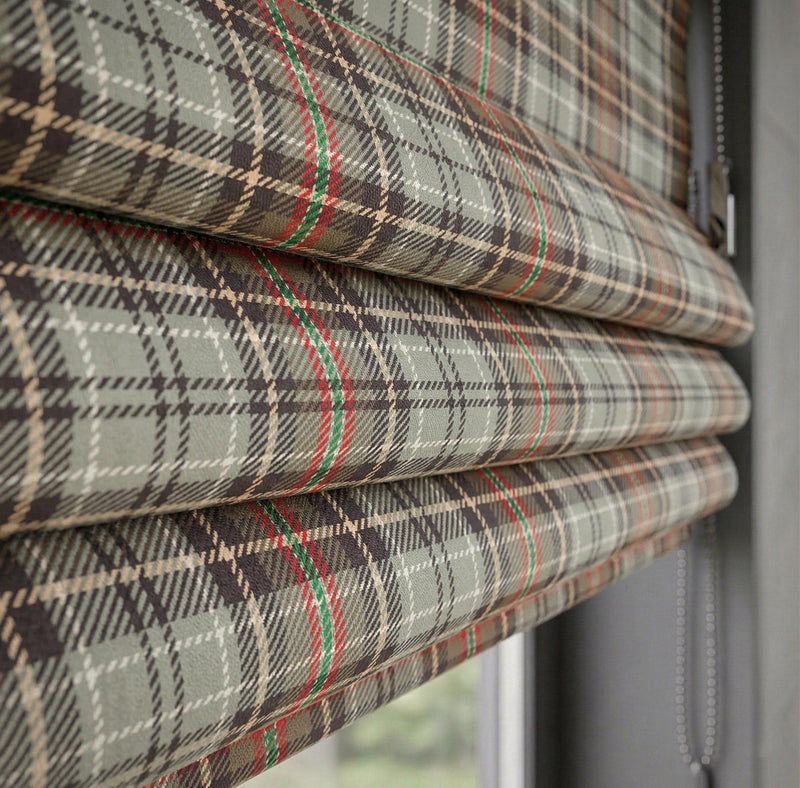 Plaid Roman Shade, Linen Look Custom Curtain, Rustic Farmhouse Window Treatment