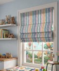 Striped Linen Look Roman Shade, Farmhouse Kitchen Window Blind, Blue Green Beige Stripe - Image 3