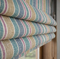 Striped Linen Look Roman Shade, Farmhouse Kitchen Window Blind, Blue Green Beige Stripe - Image 2