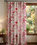 Pink Floral Linen Curtain Panel, Botanical Drapes, Custom Window Treatment - Image 1