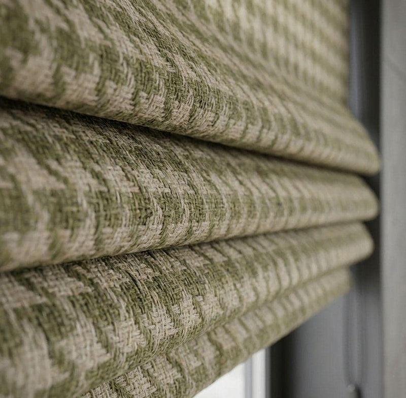 Olive Green Woven Roman Shade: Textured Jacquard Roman Blind