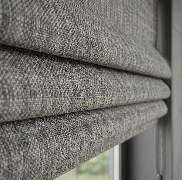 Gray Textured Woven Roman Shade, Custom Size Window Covering, Minimalist Natural Blind