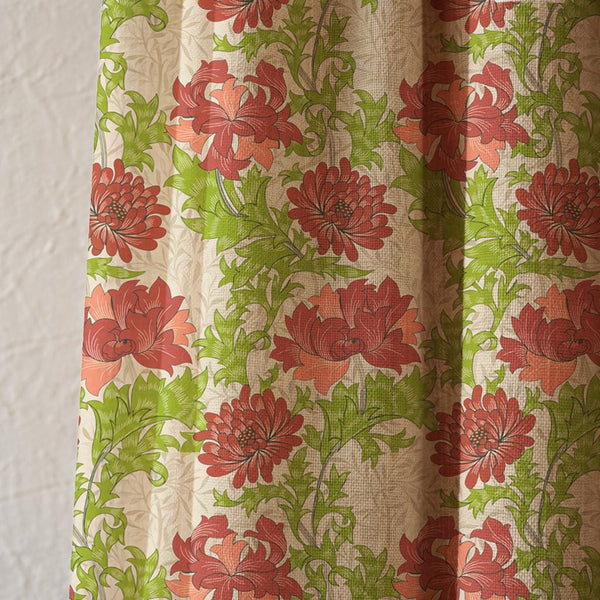 William Morris Style Floral Linen Curtain, Botanical Drapes, Cottagecore Window Panel