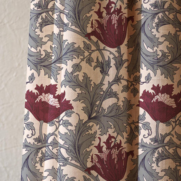 William Morris Floral Linen Curtains, Vintage Botanical Drapes, Arts and Crafts Home Decor