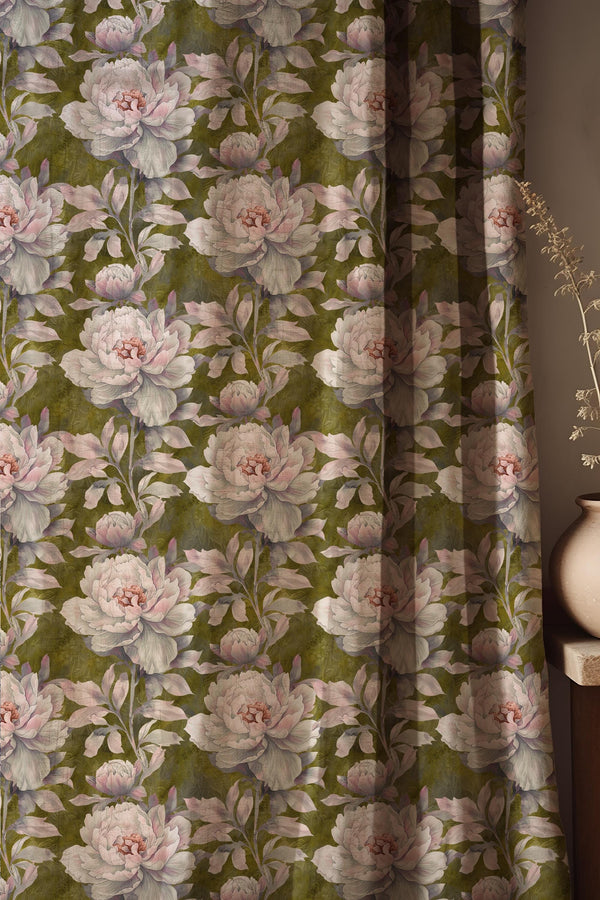 Vintage Peony Floral Linen Curtain, Romantic Botanical Drapes, Cottagecore Soft Pink Home Decor