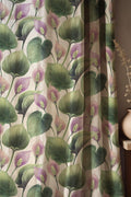 Botanical Leaf Linen Curtains, Green Pink Floral Nature Window Panel - Image 1