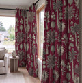 Burgundy Tropical Palm Linen Curtain, Vintage Floral Boho Window Panel - Image 3