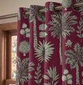 Burgundy Tropical Palm Linen Curtain, Vintage Floral Boho Window Panel - Image 2