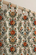 Linen Floral Curtain, Vintage Rose Botanical Drapes, Rustic Farmhouse Window Treatment - Image 1