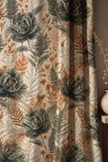 Floral Linen Curtain, Botanical Vintage Drapes, Rustic Farmhouse Window Panel - Image 1