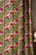 Mustard Yellow Floral Linen Curtain, Pink Peony Botanical Drapes, Boho Window Panel - Image 2