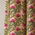 Mustard Yellow Floral Linen Curtain, Pink Peony Botanical Drapes, Boho Window Panel - Image 1