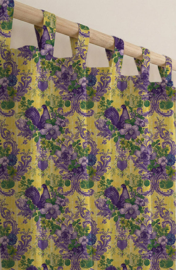 Baroque Floral Bird Linen Curtain Panel, Victorian Botanical Drapes