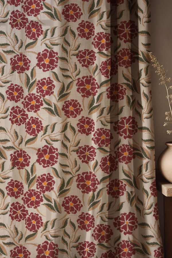 Red Floral Linen Curtain, Vintage Botanical Drapes, Cottagecore Window Panel, Farmhouse Flower (Custom Size)