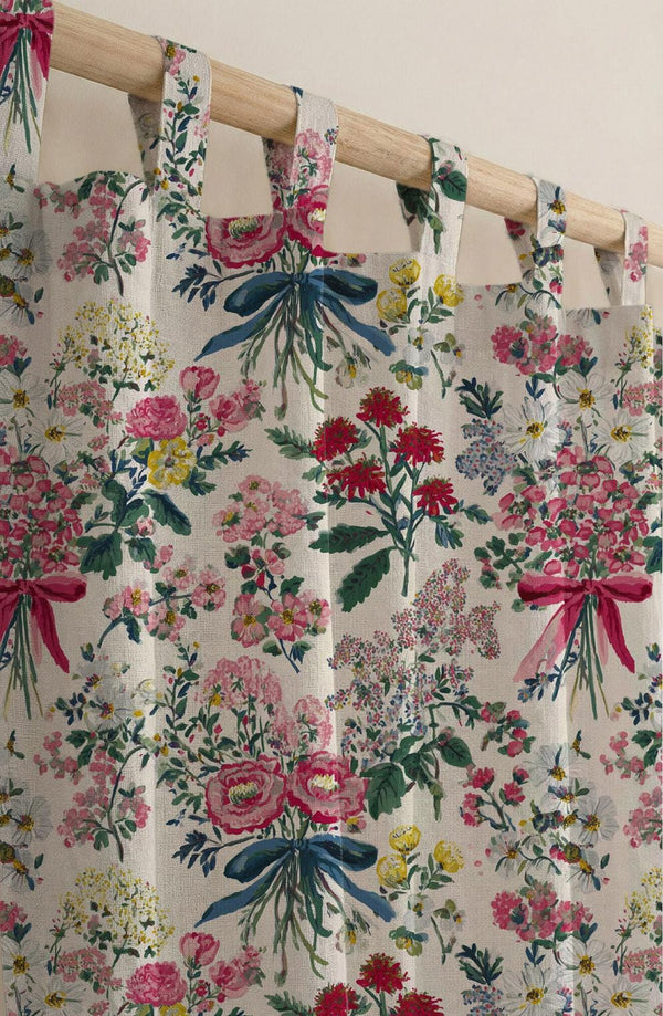 Vintage Floral Linen Curtain, Botanical Garden Drapes, Cottagecore Window Panel