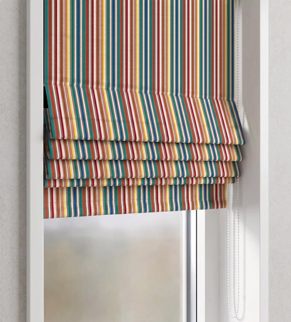 Striped Linen-Look Roman Shade, Custom Size Window Treatment, Modern Boho Curtain