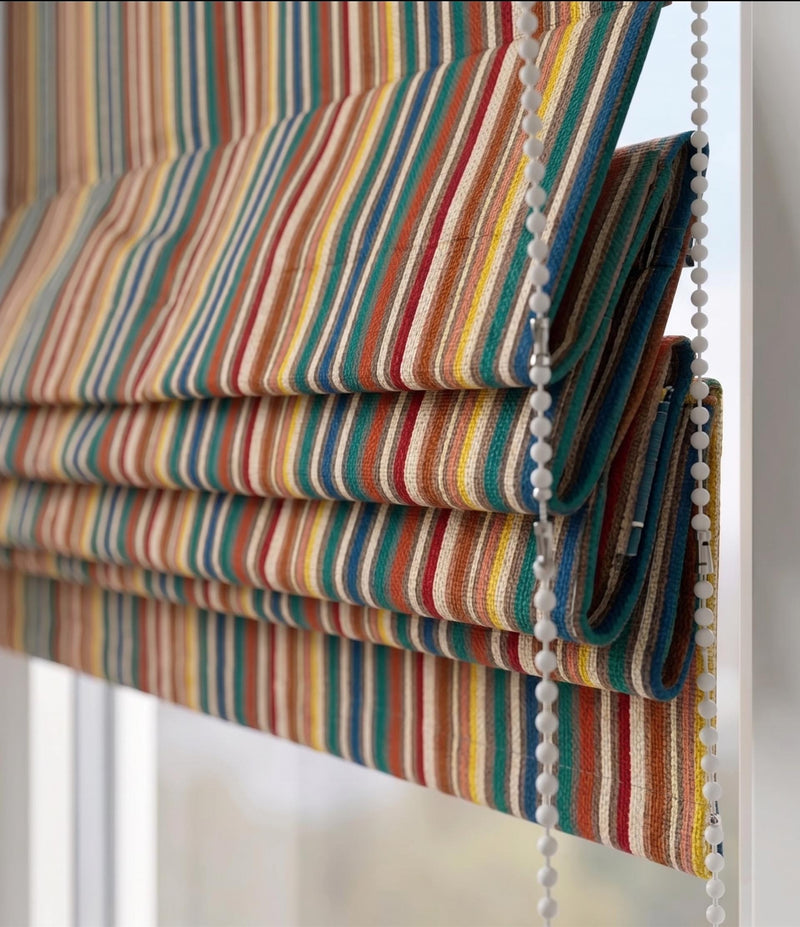 Striped Linen-Look Roman Shade, Custom Size Window Treatment, Modern Boho Curtain