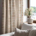 Boho Mudcloth Curtain, Tribal Geometric Linen Look Panel, Neutral Bohemian Home Decor - Image 2