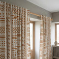 Boho Mudcloth Curtain, Tribal Geometric Linen Look Panel, Neutral Bohemian Home Decor - Image 1