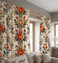 Linen Floral Curtain, Vintage Rose Botanical Drapes, Rustic Farmhouse Window Treatment - Image 2