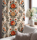 Linen Floral Curtain, Vintage Rose Botanical Drapes, Rustic Farmhouse Window Treatment - Image 3