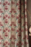 Vintage Floral Linen Curtain, Pink Iris Botanical Drapes, Custom Boho Farmhouse Panel - Image 1