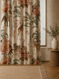 Safari Floral Curtain, Jungle Animal Drapes, Boho Linen Curtain, Giraffe Tiger Window Panel - Image 1