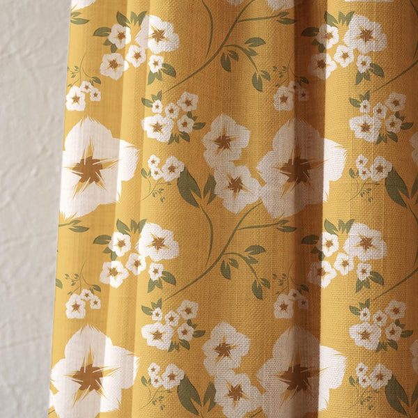 Mustard Yellow Floral Linen Curtains, Botanical Cottagecore Window Drapes