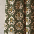 Green Damask Linen Curtain, Vintage Floral Medallion Drapes, Botanical Farmhouse Panel - Image 2