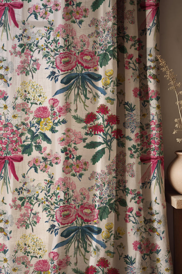 Vintage Floral Linen Curtain, Botanical Garden Drapes, Cottagecore Window Panel