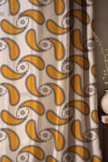 Mustard Paisley Linen Curtain, Boho Retro Botanical Window Panel, Mid Century Style Drapes - Image 1