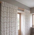 Luxury Embroidered Linen Curtain: Neutral Geometric Trellis Drapery - Image 1