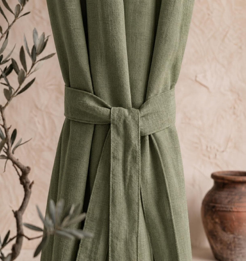 Olive Green Linen Curtain, Rustic Farmhouse Drapes, Sage Green Curtain Panel, Rod Pocket Window Treatment