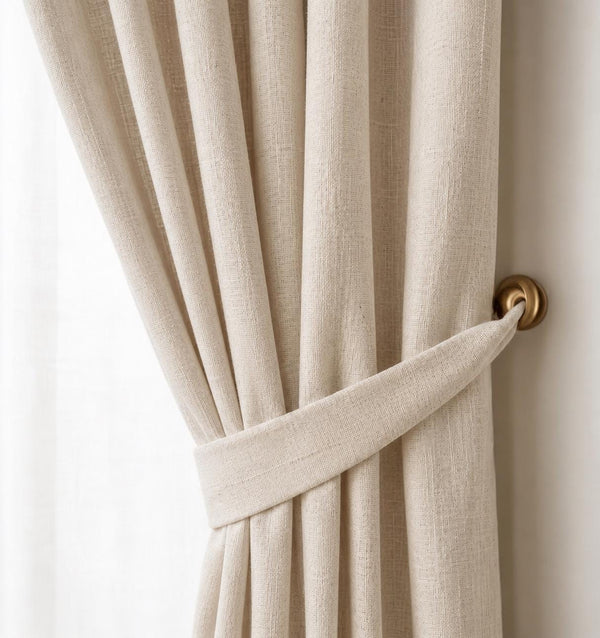 Beige Linen Curtain Tieback, Neutral Farmhouse Drapes, Rustic Linen Look Curtain Panel, Soft Cream Window Treatment
